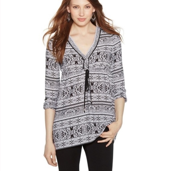 WHBM PRINTED TUNIC W/ DRAWSTRING WAIST - Picture 1 of 7